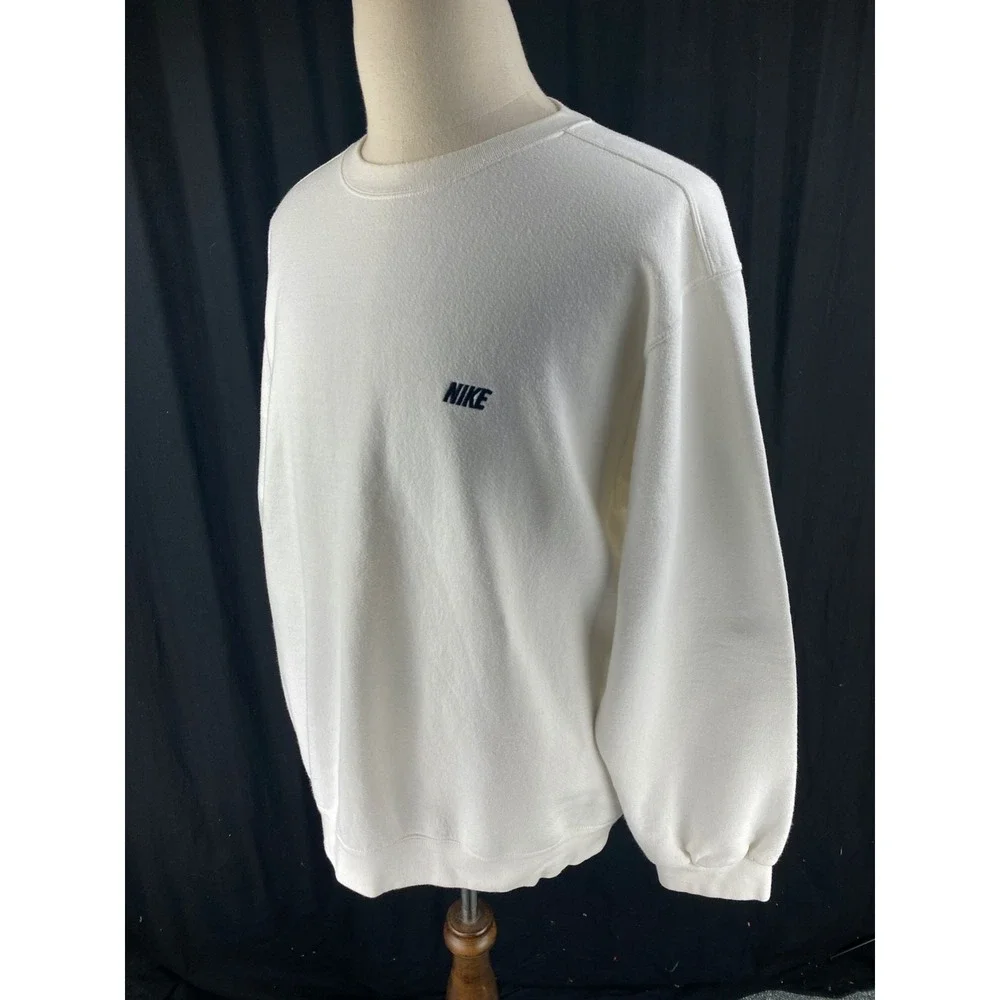 Nike Mens‎ Y2K Mini Spellout Vtg Sweatshirt XL Pullover White Side Logo Crewneck